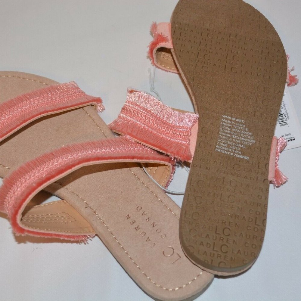 Summer slides sandals fringe double two strap pink coral kohl's LC LAUREN Sz 7 8 - Picture 2 of 3